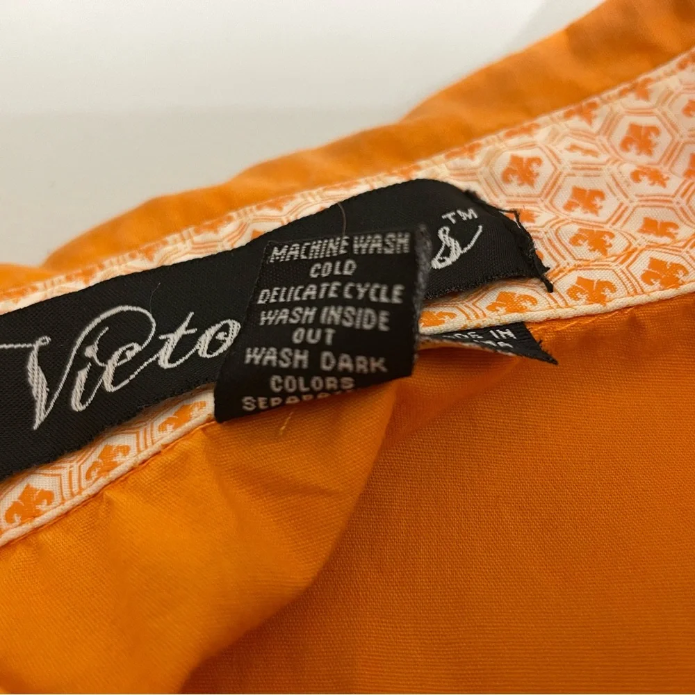 Victorious Mens Button Front Shirt Embroidered XL Fleur de Lis Orange Cotton - Picture 6 of 9